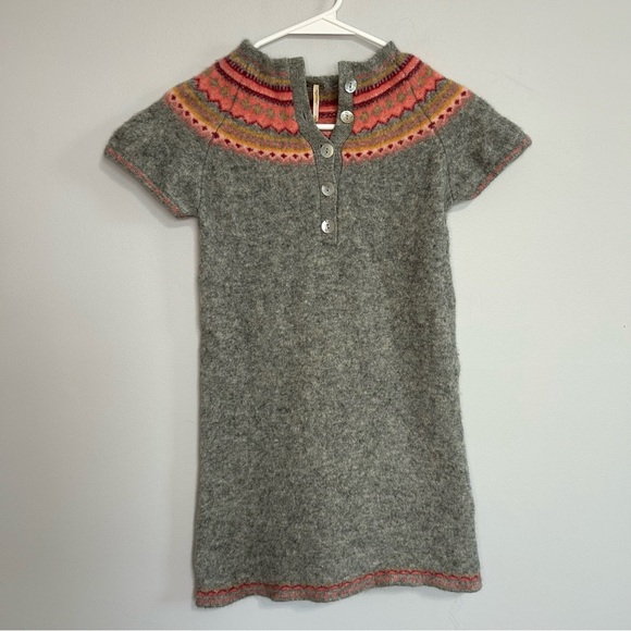 Free People Dresses & Skirts - Free People Gray 100% Wool Pink Orange Stripes Short Sleeve Mini Dress Medium